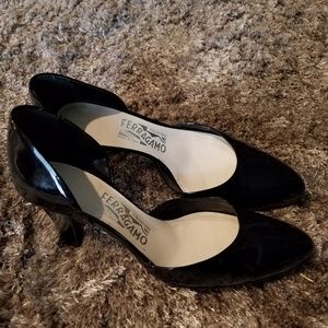 Salvatore ferragamo black patent leather heels